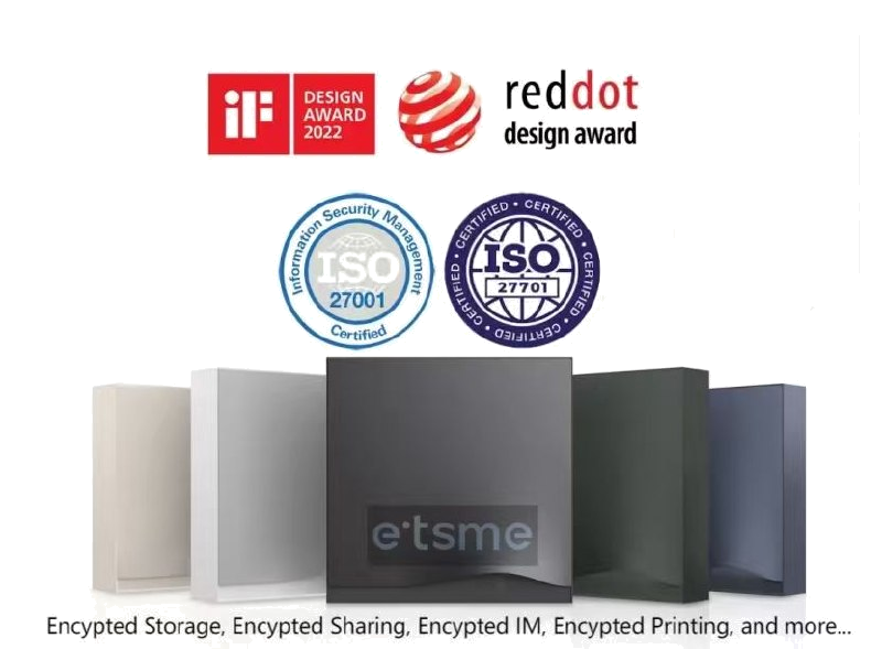 e'tsme MeBox Enterprise — iF Design Award 2022, Red Dot, ISO 27001 & ISO 27701 certified hardware-encrypted storage